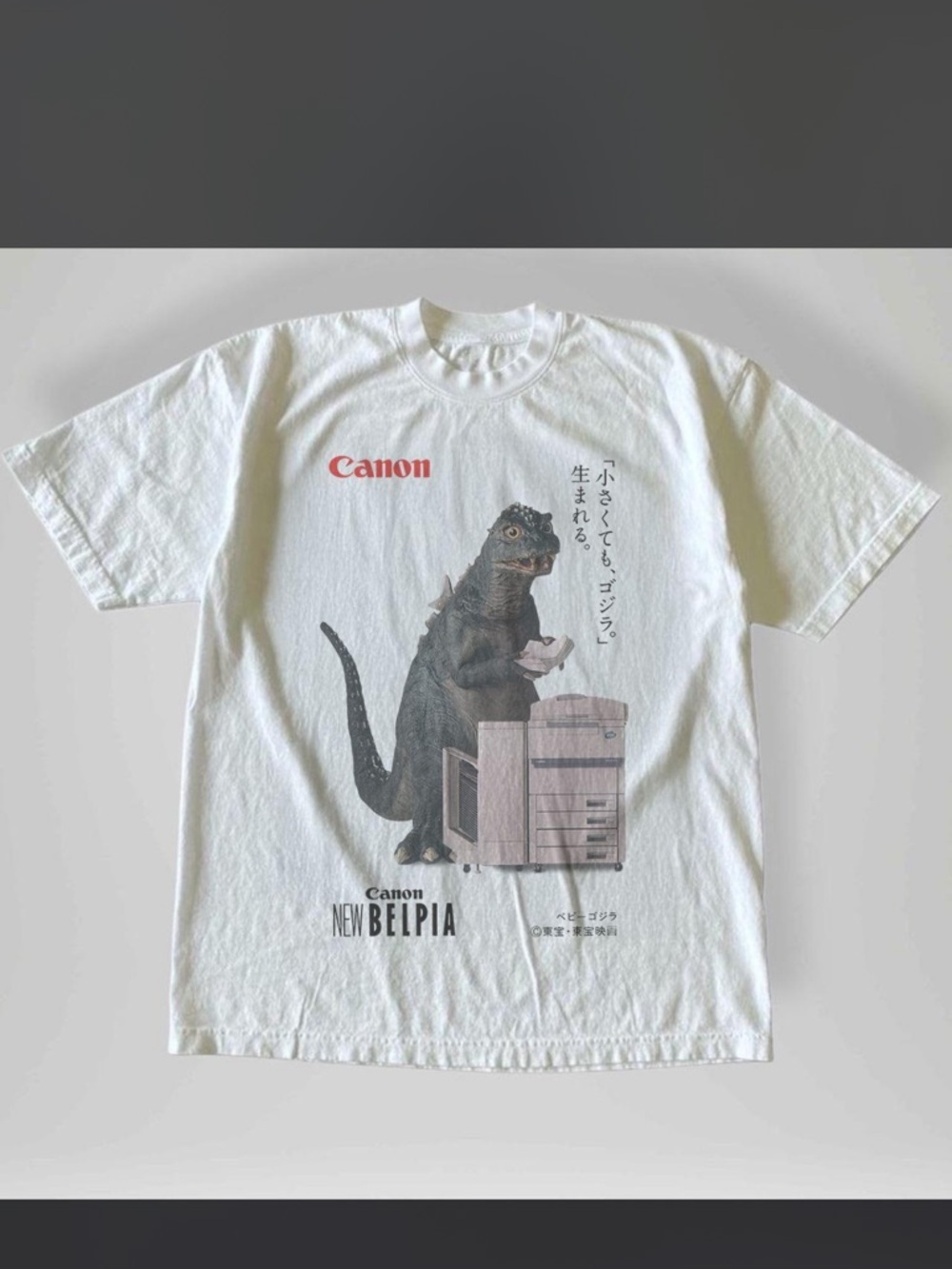 Canon White T-Shirt with Black Godzilla and Red Logo